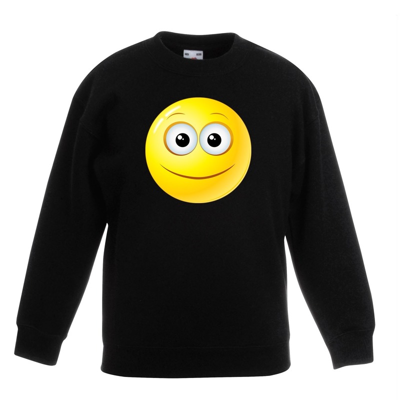 Emoticon sweater vrolijk zwart kinderen 12-13 jaar (152/164) -