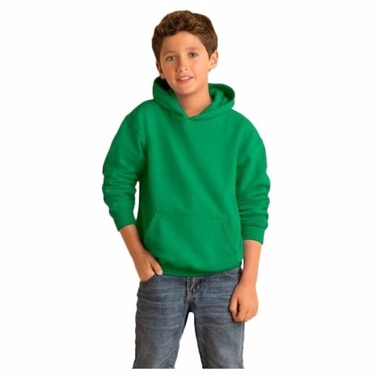 Gildan sweater met capuchon - groen - voor kinderen - kinderkleding S (116-128) -