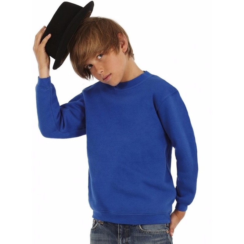 Basic sweater voor kinderen - jongens - kobaltblauw - katoenmix 14-15 jaar (170/176) -