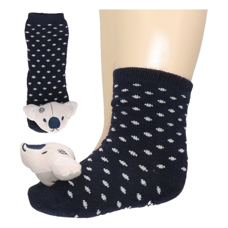 Baby huissokjes/slofsokjes blauw met beertje 56/68 (0-9 mnd) -