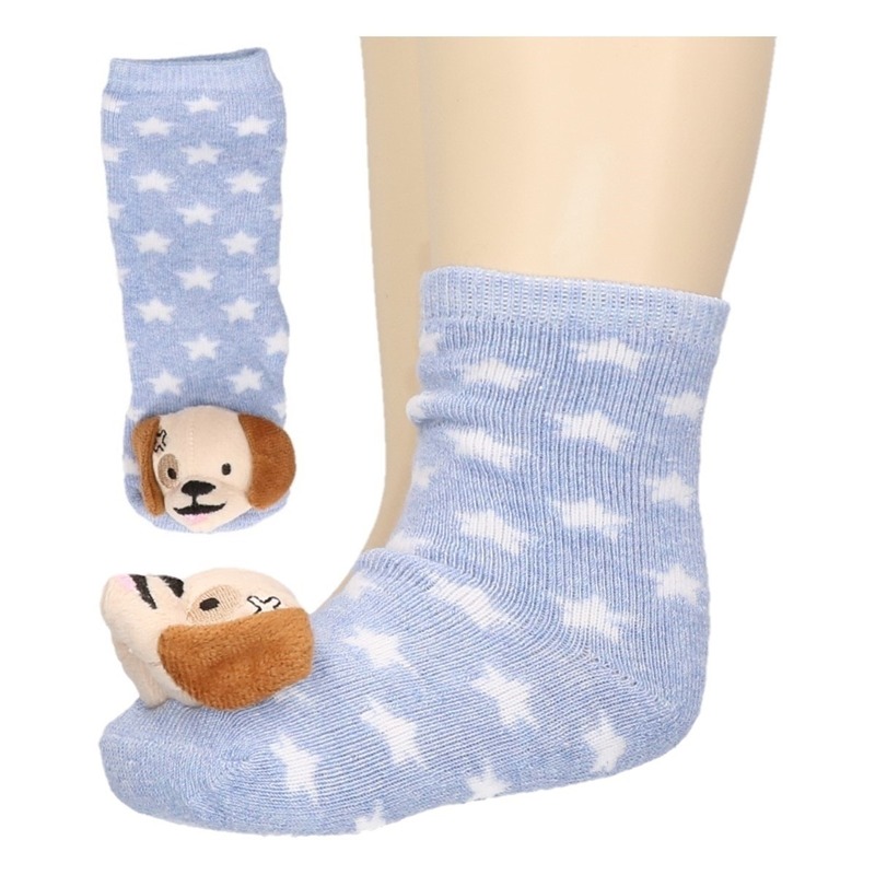 Baby huissokjes/slofsokjes blauw met hondje 56/68 (0-9 mnd) -