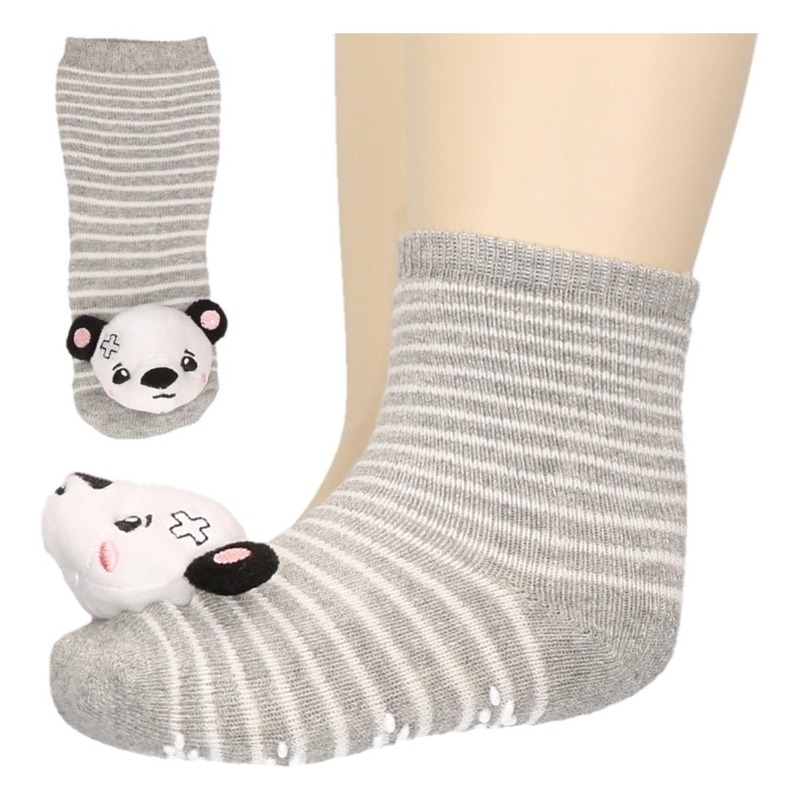 Baby huissokjes/slofsokjes grijs met pandabeertje 74/80 (9-18 mnd) -
