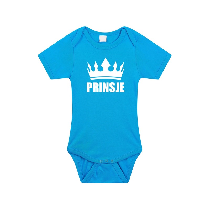 Prinsje met kroon rompertje blauw baby 80 (9-12 maanden) -