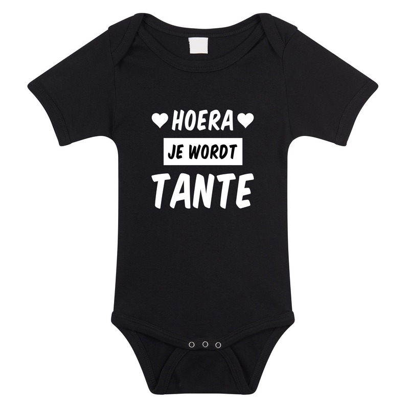 Hoera je wordt tante cadeau baby rompertje zwart meisjes/jongens 92 (18-24 maanden) -