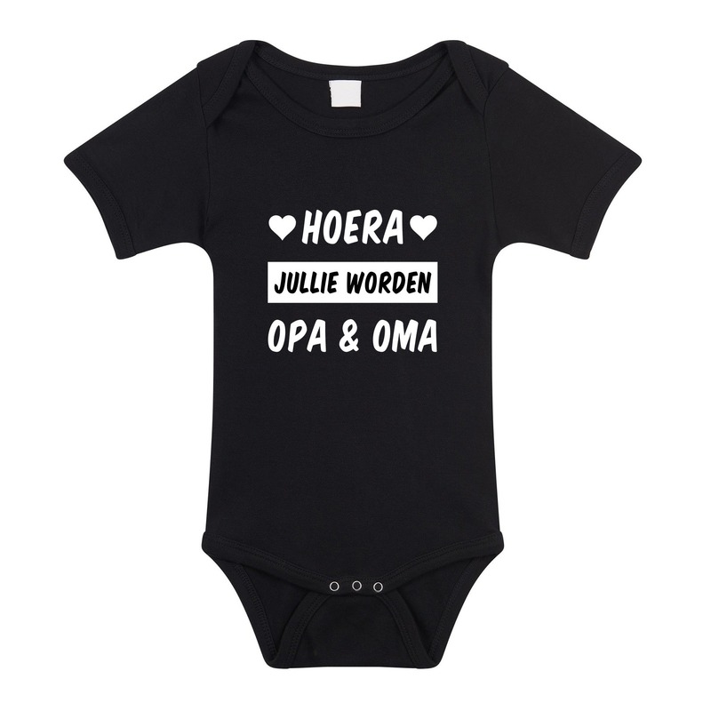 Hoera opa en oma cadeau baby rompertje zwart meisje/jongen 92 (18-24 maanden) -
