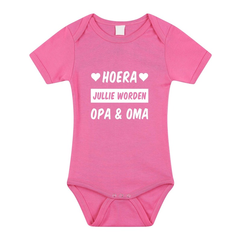 Hoera jullie worden opa en oma cadeau baby rompertje roze meisj 80 (9-12 maanden) -