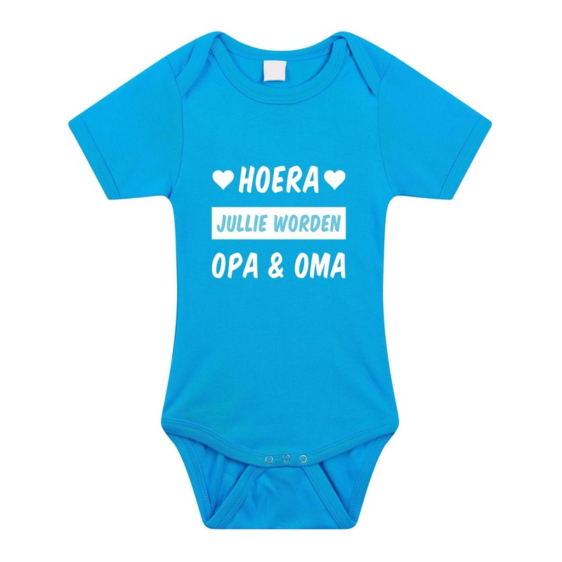 Hoera jullie worden opa en oma cadeau baby rompertje blauw meisj 92 (18-24 maanden) -