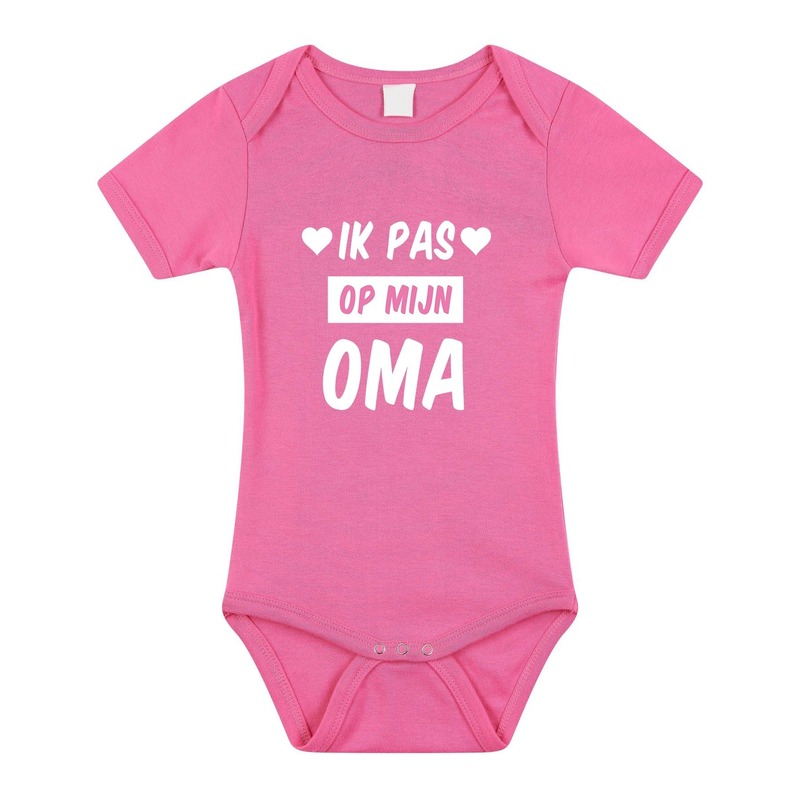 Ik pas op mijn oma cadeau baby rompertje roze voor meisjes 92 (18-24 maanden) -