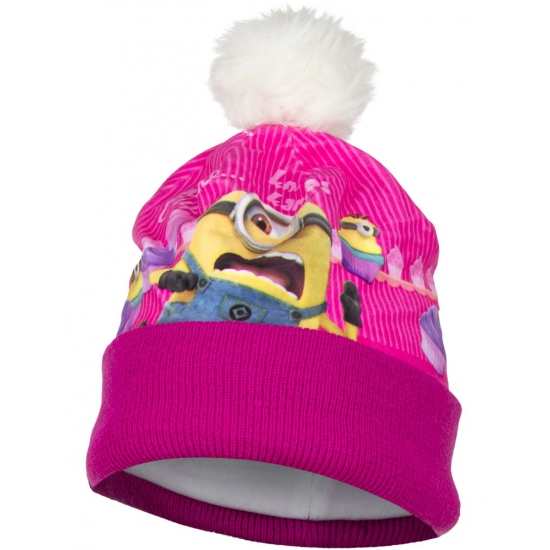 Roze Minion muts met fleece 52 cm -