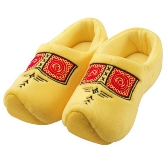 Pluche klompen/clogs sloffen/pantoffels voor volwassenen - Geel - Klompsloffen - dames/heren 40-41 -