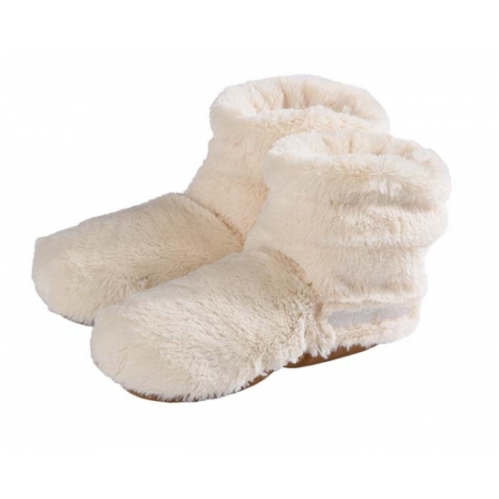 Warmies Magnetron warmte sloffen pluche voor dames - Beige - Hoge slofsokken One size -