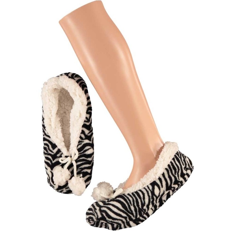 Ballerina pantoffels - zebra print - zwart/wit - dames - maat 37-39 - sloffen 37/39 -