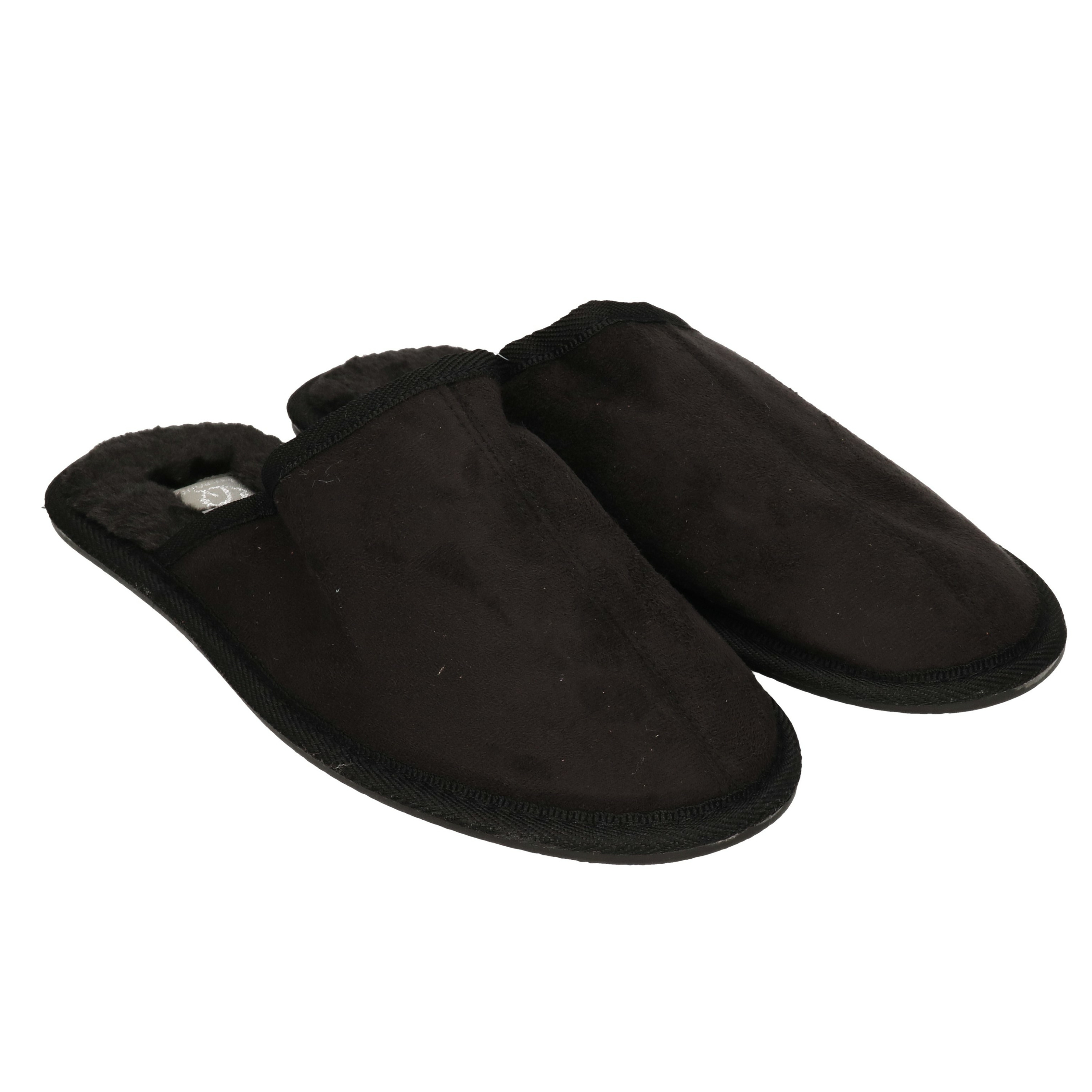 Zwarte instap sloffen/pantoffels met bont voor dames 39-40 -