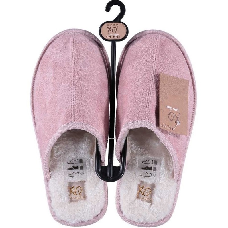 Roze instap sloffen/pantoffels met bont voor dames 41-42 -