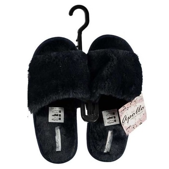 Blauwe huisslippers/instapsloffen/pantoffels met bont voor dames 39-40 -