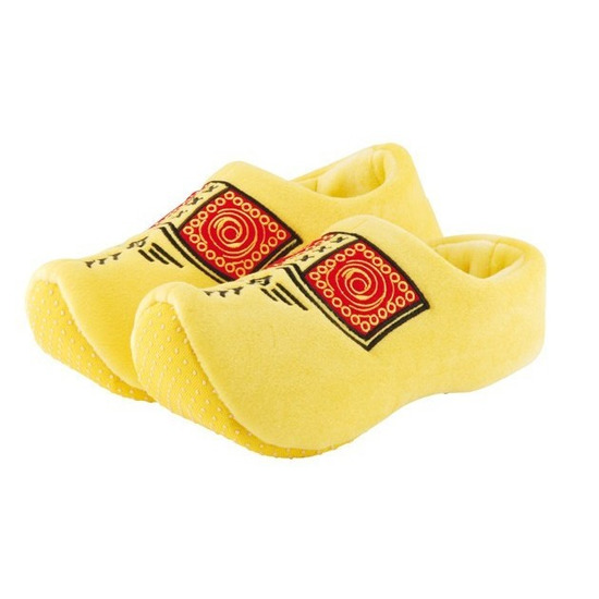 Pluche gele klompen/clogs sloffen/pantoffels voor volwassenen 39-41 -