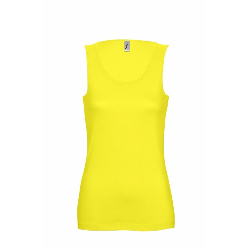 Basic tanktop - geel - voor dames - mouwloos shirt - katoen L -