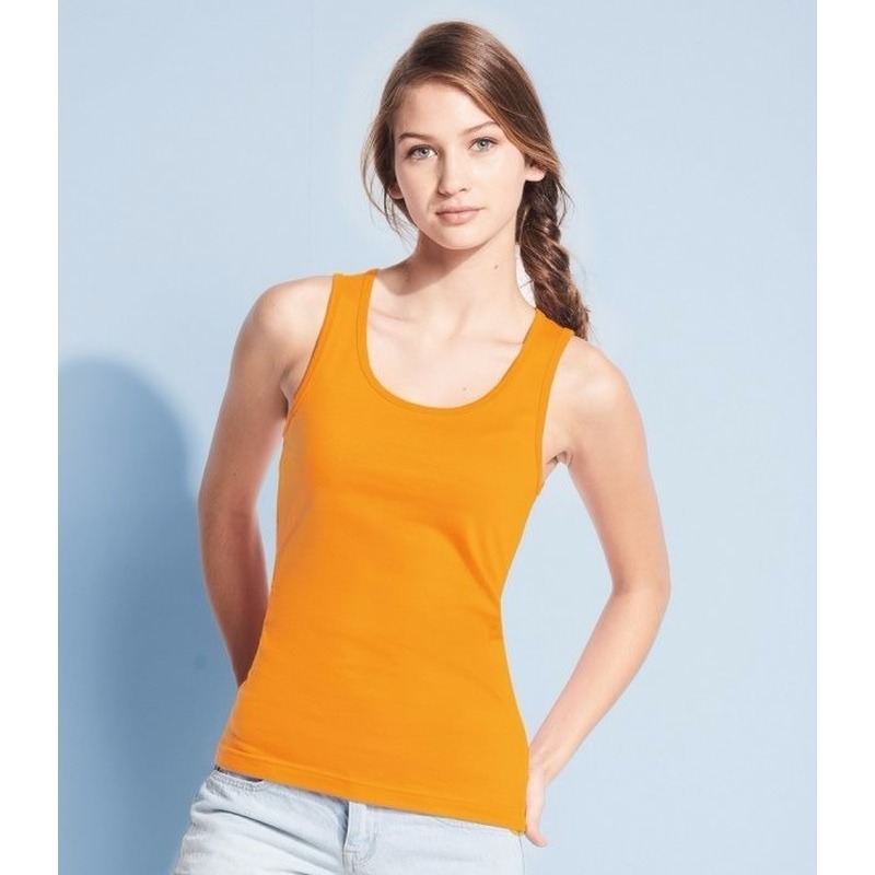 Basic tanktop - oranje - voor dames - mouwloos shirt - katoen XL -