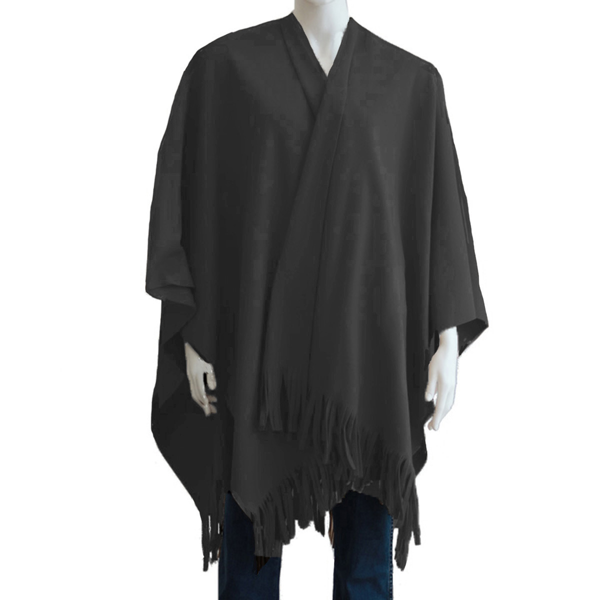 Luxe omslagdoek/poncho - antraciet - 180 x 140 cm - fleece - Dameskleding accessoires One size -