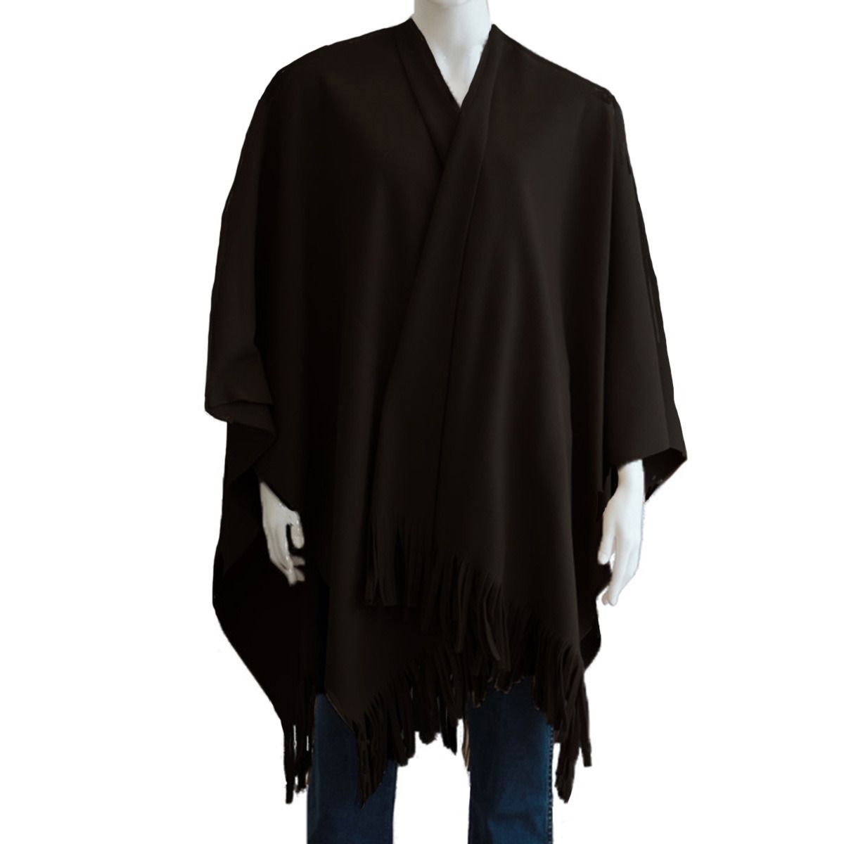 Luxe omslagdoek/poncho - zwart - 180 x 140 cm - fleece - Dameskleding accessoires One size -