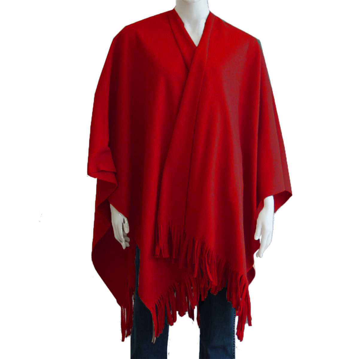 Luxe omslagdoek/poncho - rood - 180 x 140 cm - fleece - Dameskleding accessoires One size -