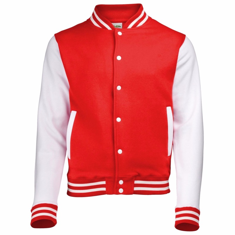 AWDis college jacket voor heren - rood met wit - drukknopen - katoen/polyester S -