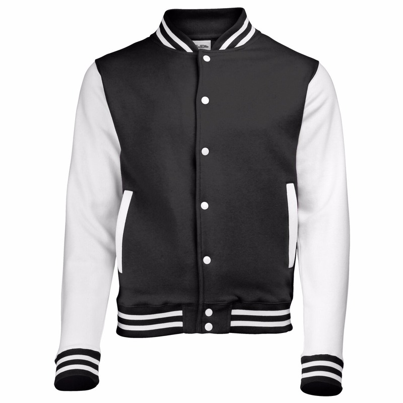 AWDis college jacket voor heren - zwart met wit - drukknopen - katoen/polyester S -