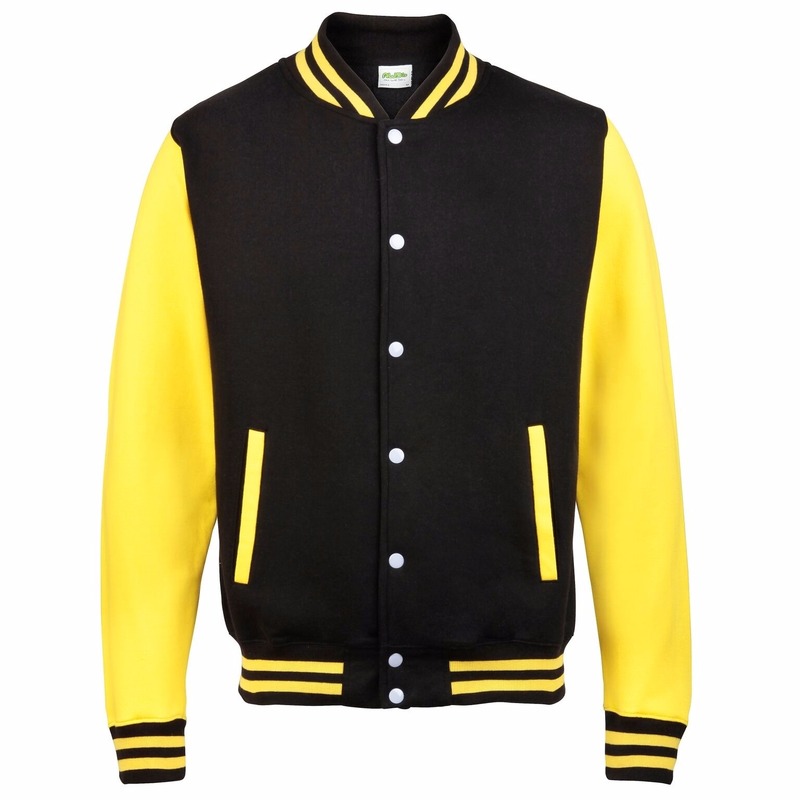 AWDis college jacket voor heren - zwart met geel - drukknopen - katoen/polyester XL (44/54) -