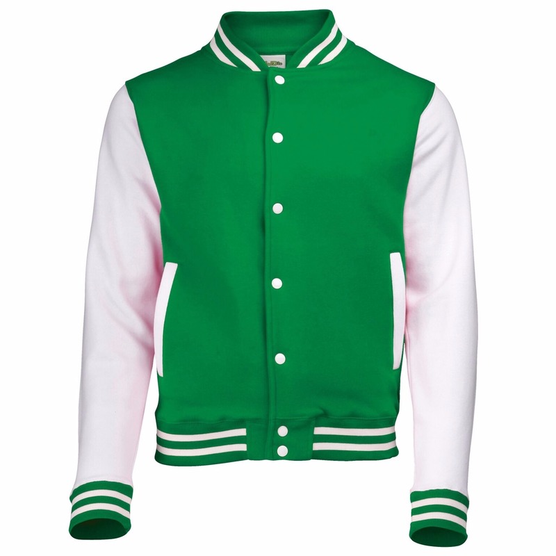 AWDis college jacket voor heren - groen met wit - drukknopen - katoen/polyester L (42/52) -
