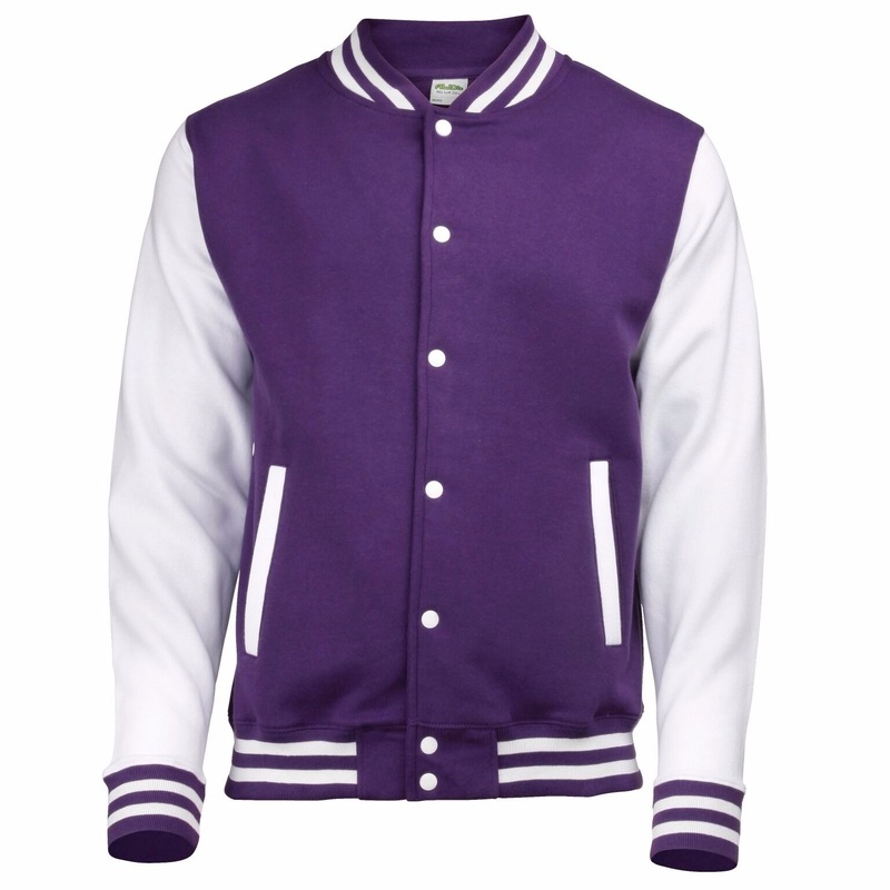 AWDis college jacket voor heren - paars met wit - drukknopen - katoen/polyester 2XL (46/56) -