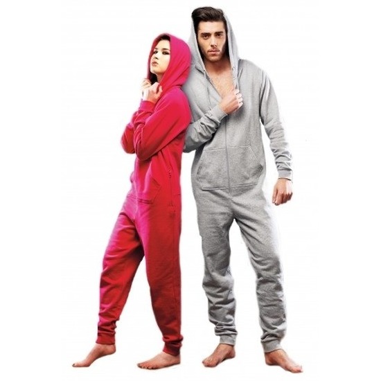 Warme onesie/jumpsuit - grijs - huispakken volwassenen - katoen/polyester S/M (38/40- 48/50) -