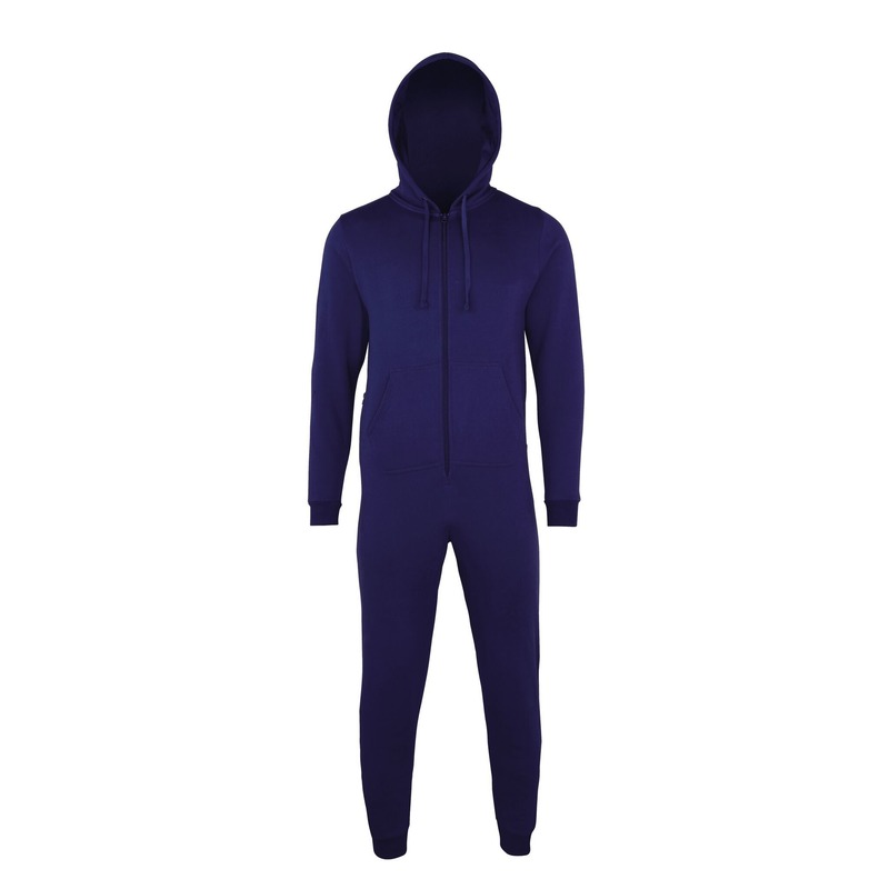 Warme onesie/jumpsuit - donkerblauw - huispakken volwassenen - katoen/polyester L/XL (42/44- 52/56) -