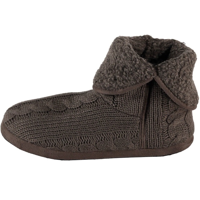 Heren hoge pantoffels/sloffen gebreide kabelprint grijs 41-42 -