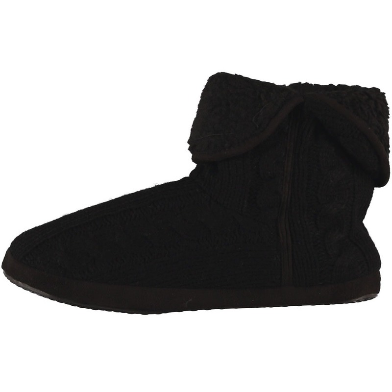 Heren hoge pantoffels/sloffen gebreide kabelprint zwart 41-42 -