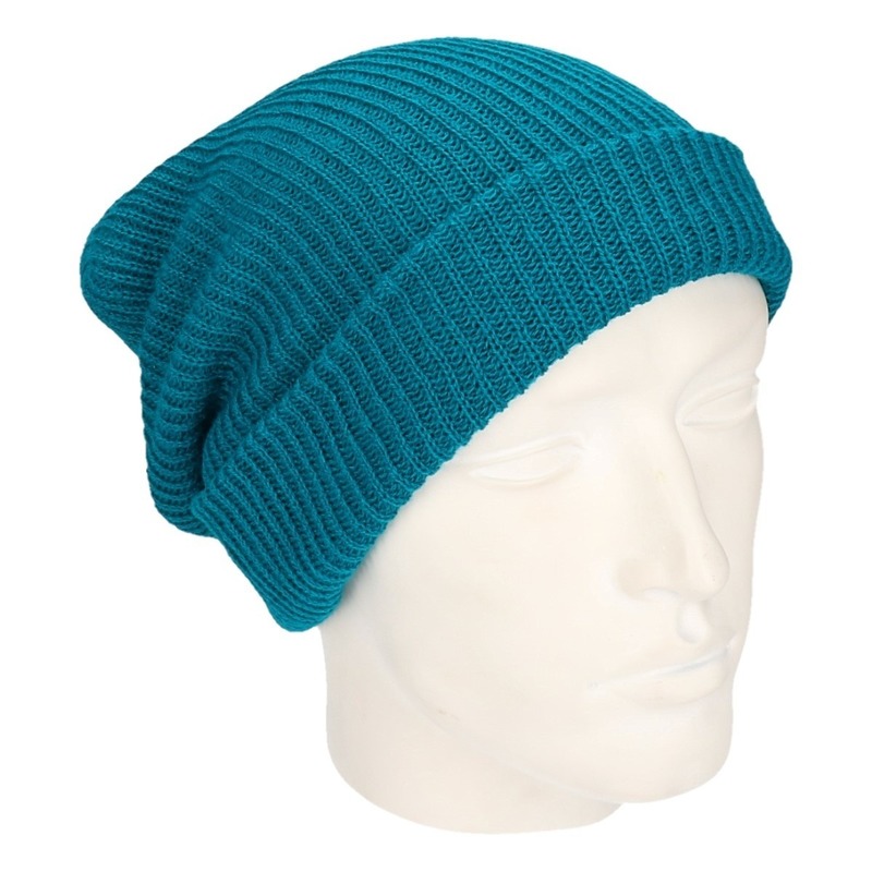 Basic beanie muts lang petrol voor heren -