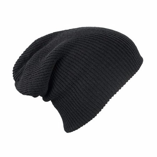Basic beanie muts lang zwart voor dames -