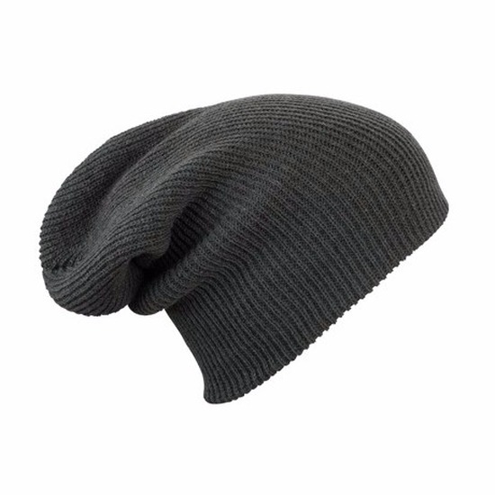 Basic beanie muts lang grijs voor dames -