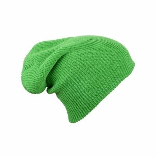 Basic beanie muts lang limegroen voor dames -