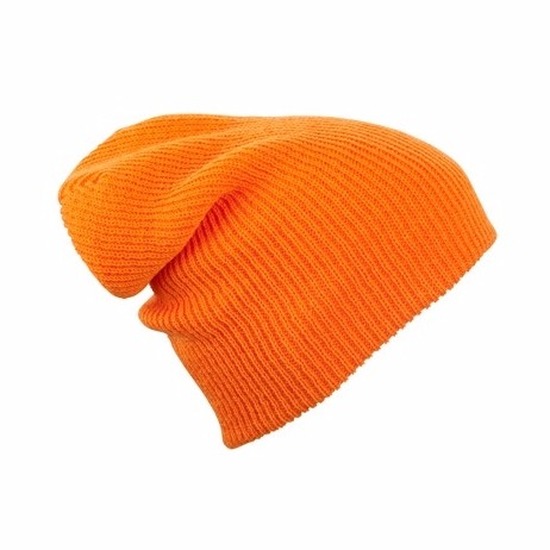 Basic beanie muts lang oranje voor dames -