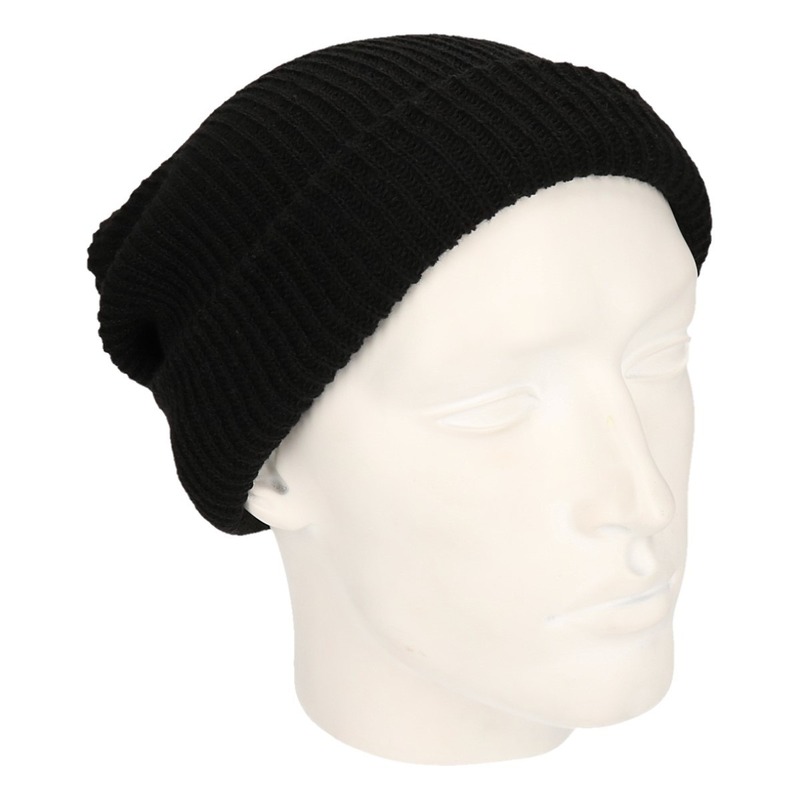 Basic beanie muts lang zwart voor heren -