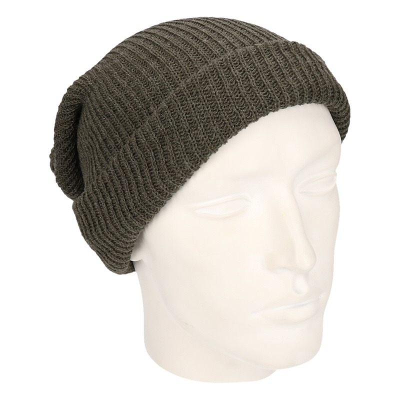 Basic beanie muts lang grijs voor heren One size -