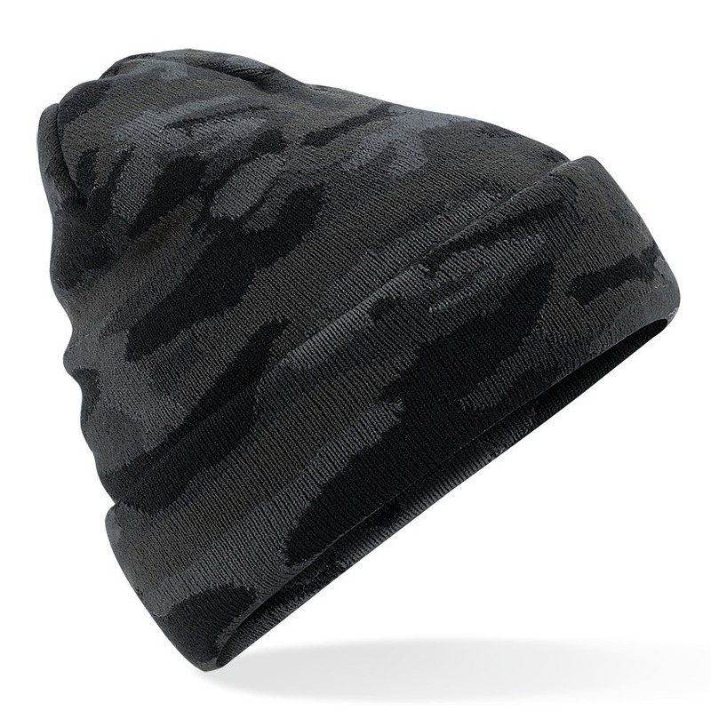 Gebreide wintermuts camouflage print - zwart - legerprint - voor volwassenen One size -