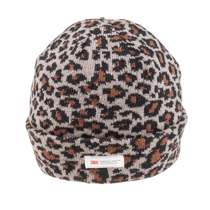 Gebreide muts met luipaard print grijs voor dames -