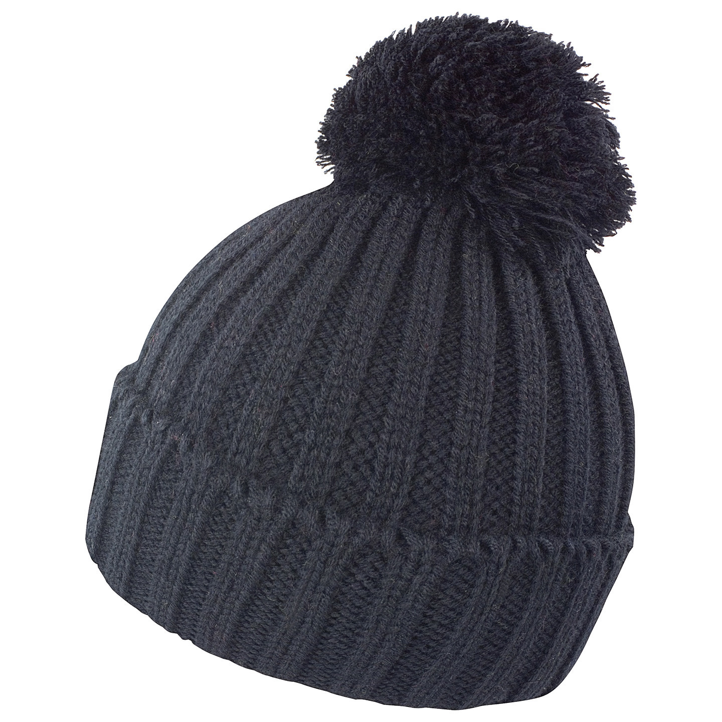 Result grof gebreide wintermuts met pompon - zwart - Wintermutsen voor dames/heren One size -