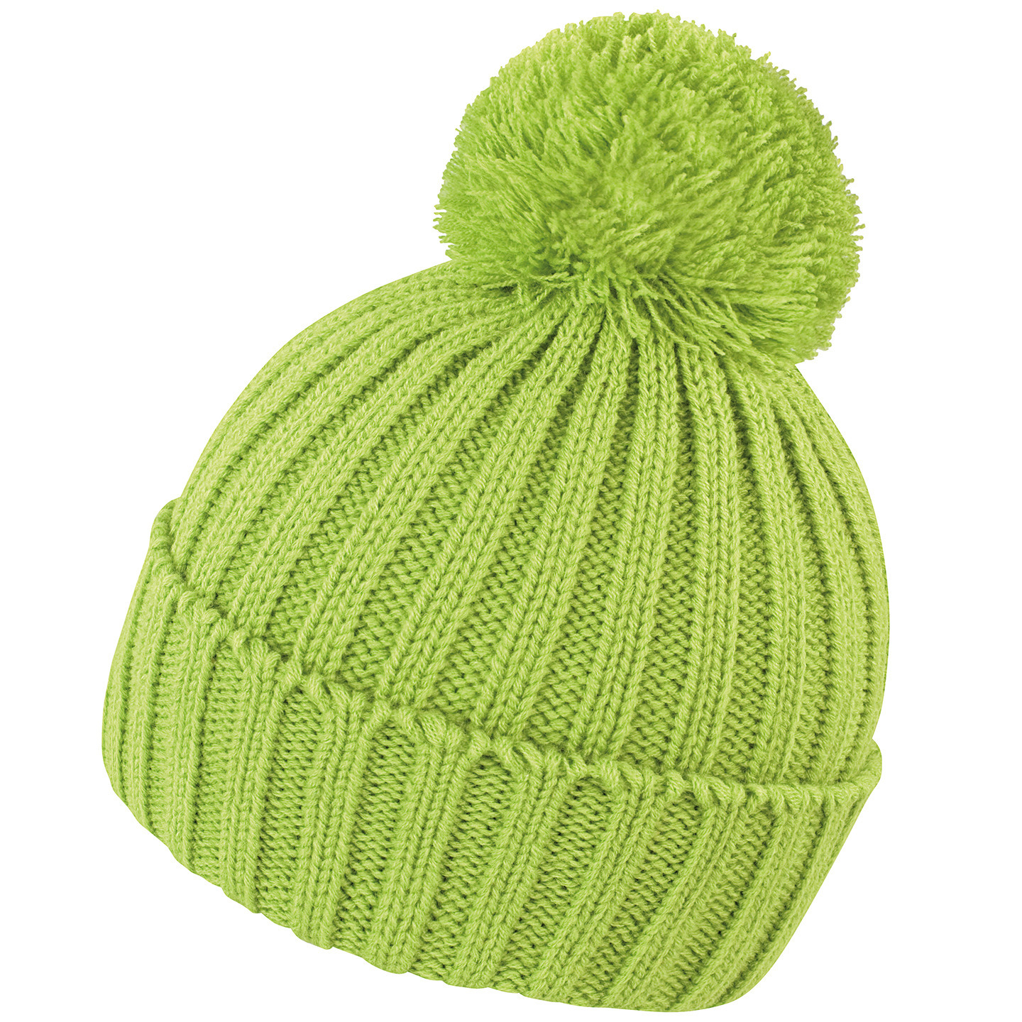 Result grof gebreide wintermuts met pompon - limegroen - Wintermutsen voor dames/heren One size -