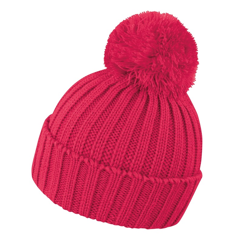 Result grof gebreide wintermuts met pompon - roze - Wintermutsen voor dames/heren One size -