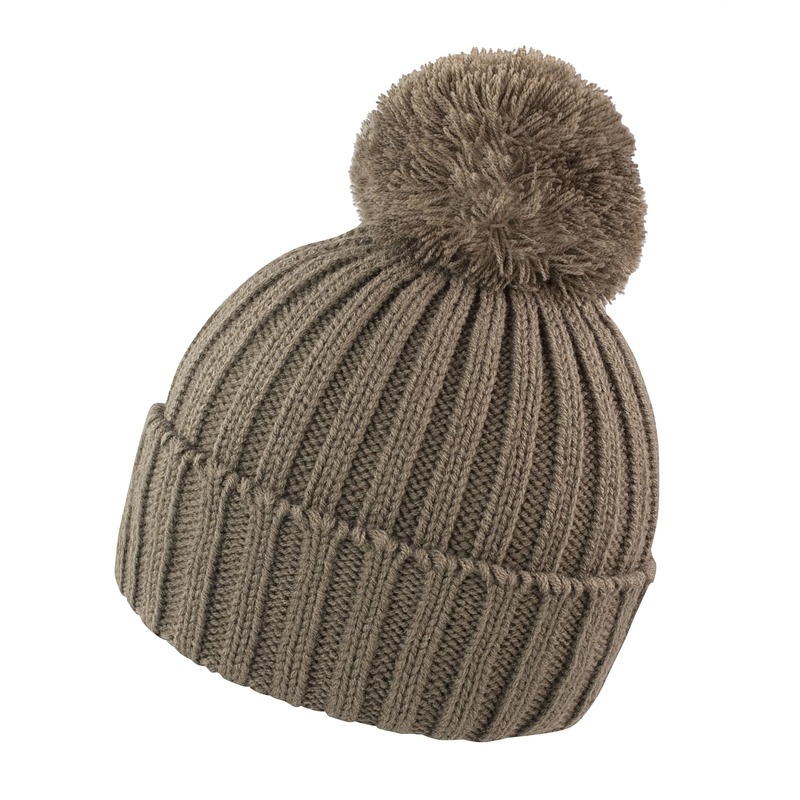 Result grof gebreide wintermuts met pompon - taupe - Wintermutsen voor dames/heren One size -