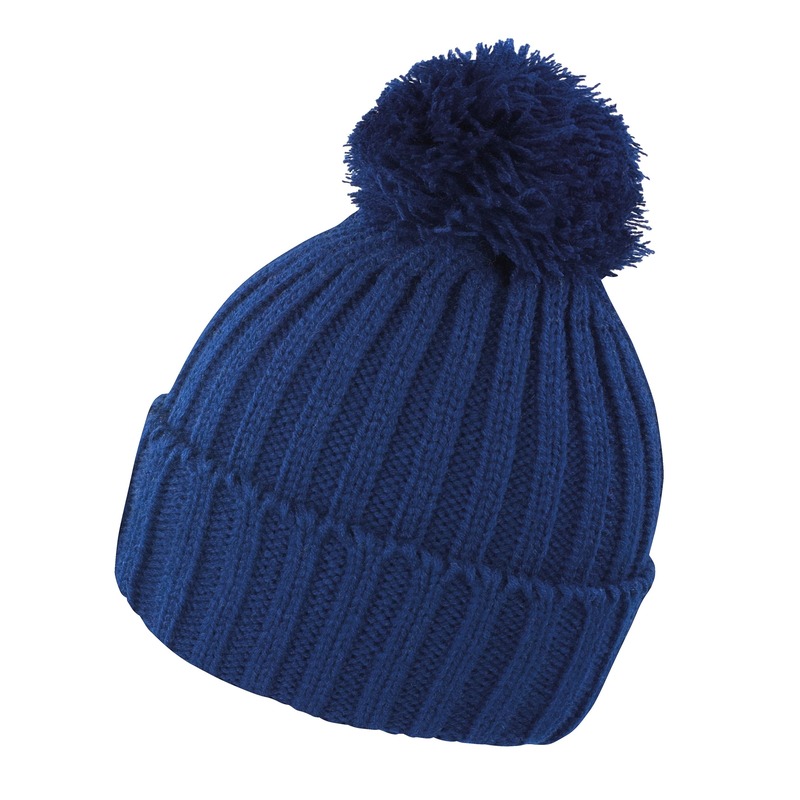 Result grof gebreide wintermuts met pompon - donkerblauw - Wintermutsen voor dames/heren One size -
