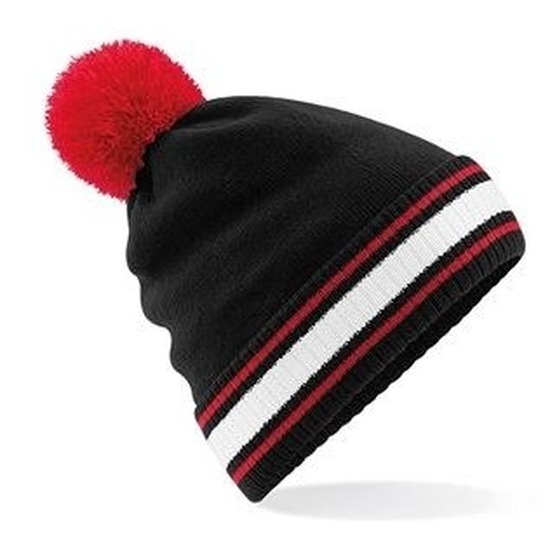 Beanie wintermuts met pompom - zwart/rood - volwassenen One size -