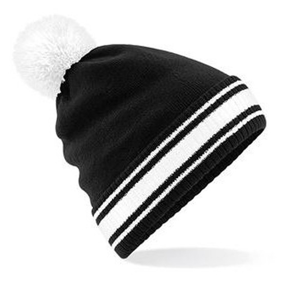 Zwart/witte beanie muts met pompon voor volwassenen -